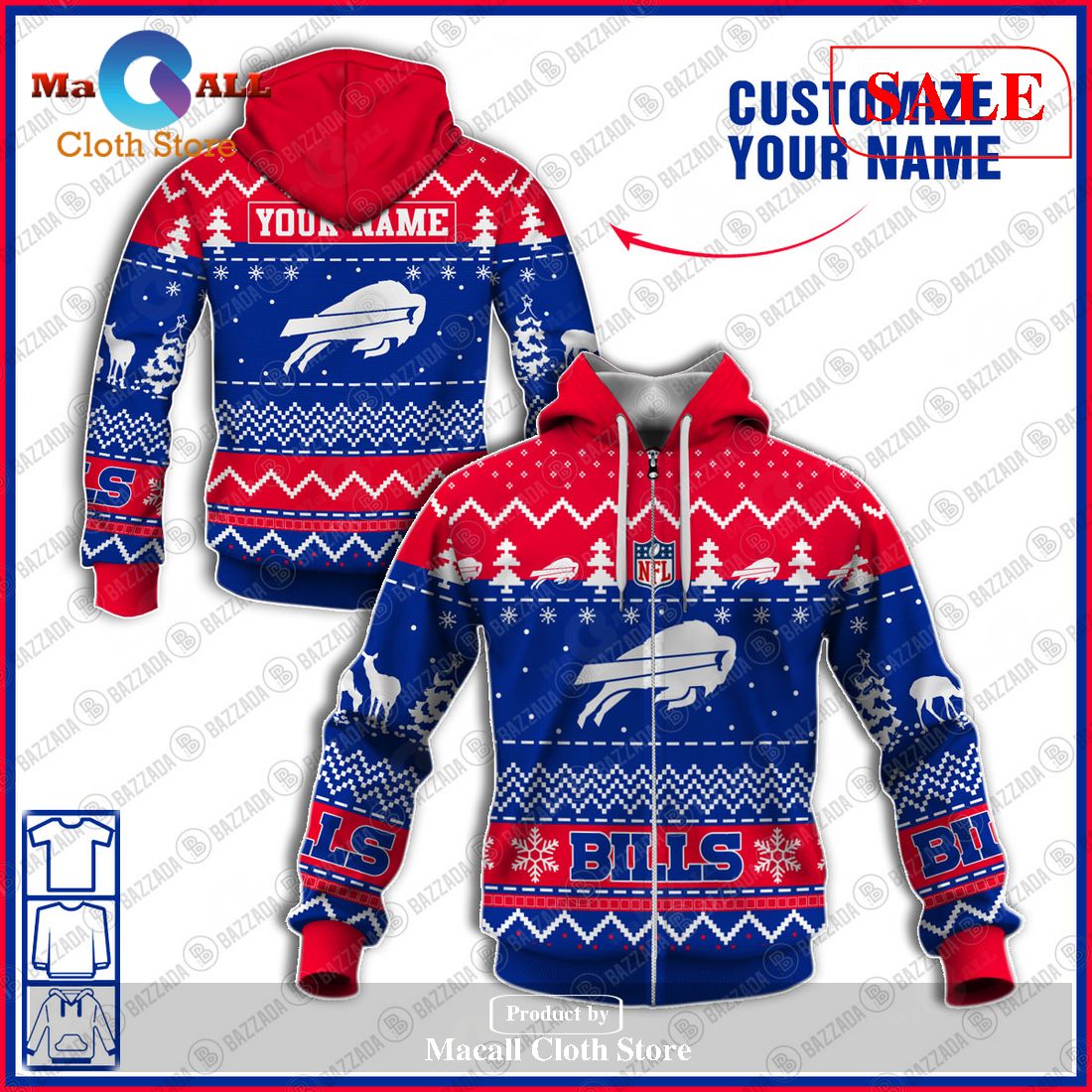 [SALE] NFL Personalized Name Xmas Buffalo Bills Hoodie Sweatshirt 3D LIMITED EDITION