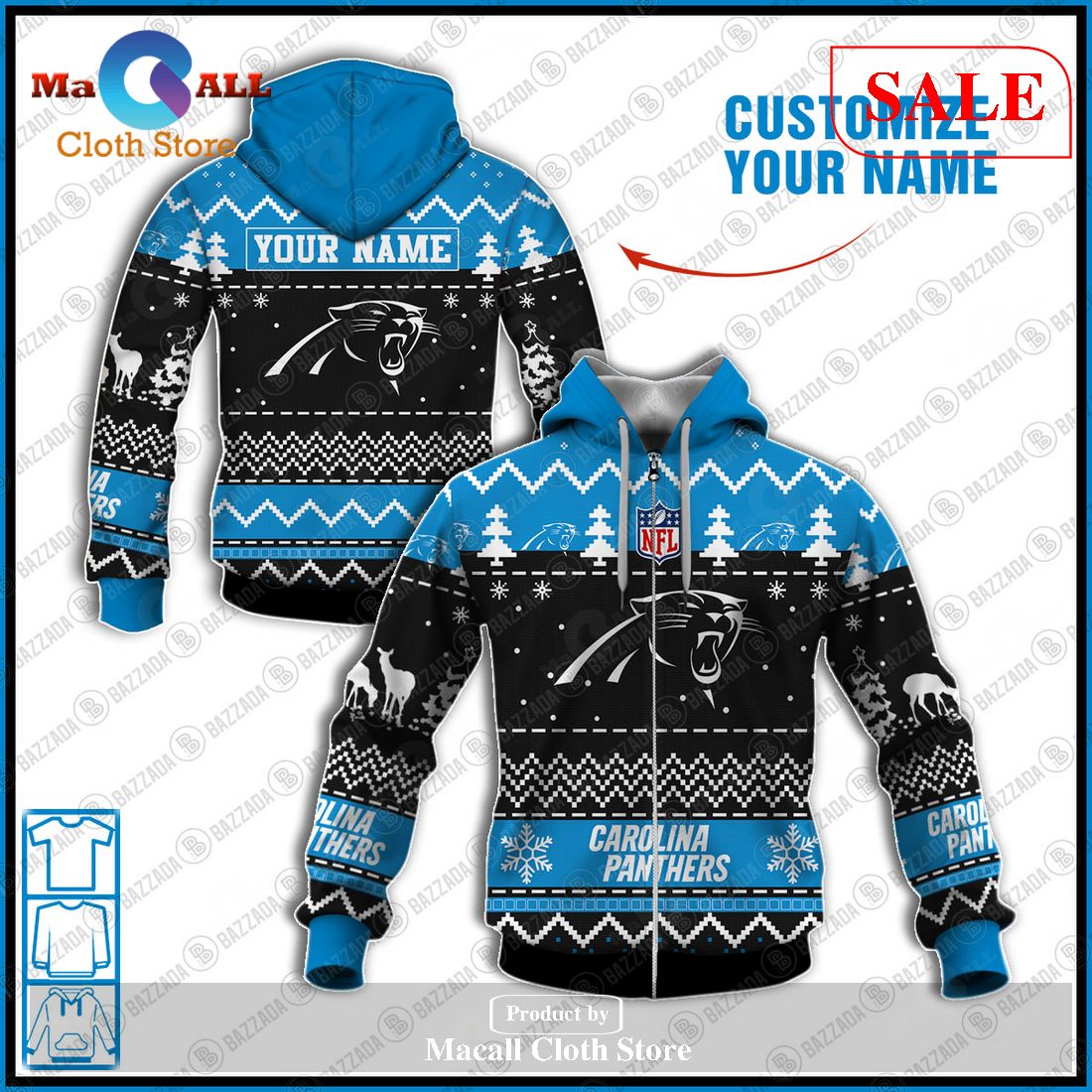 [SALE] NFL Personalized Name Xmas Carolina Panthers Hoodie Sweatshirt 3D LIMITED EDITION