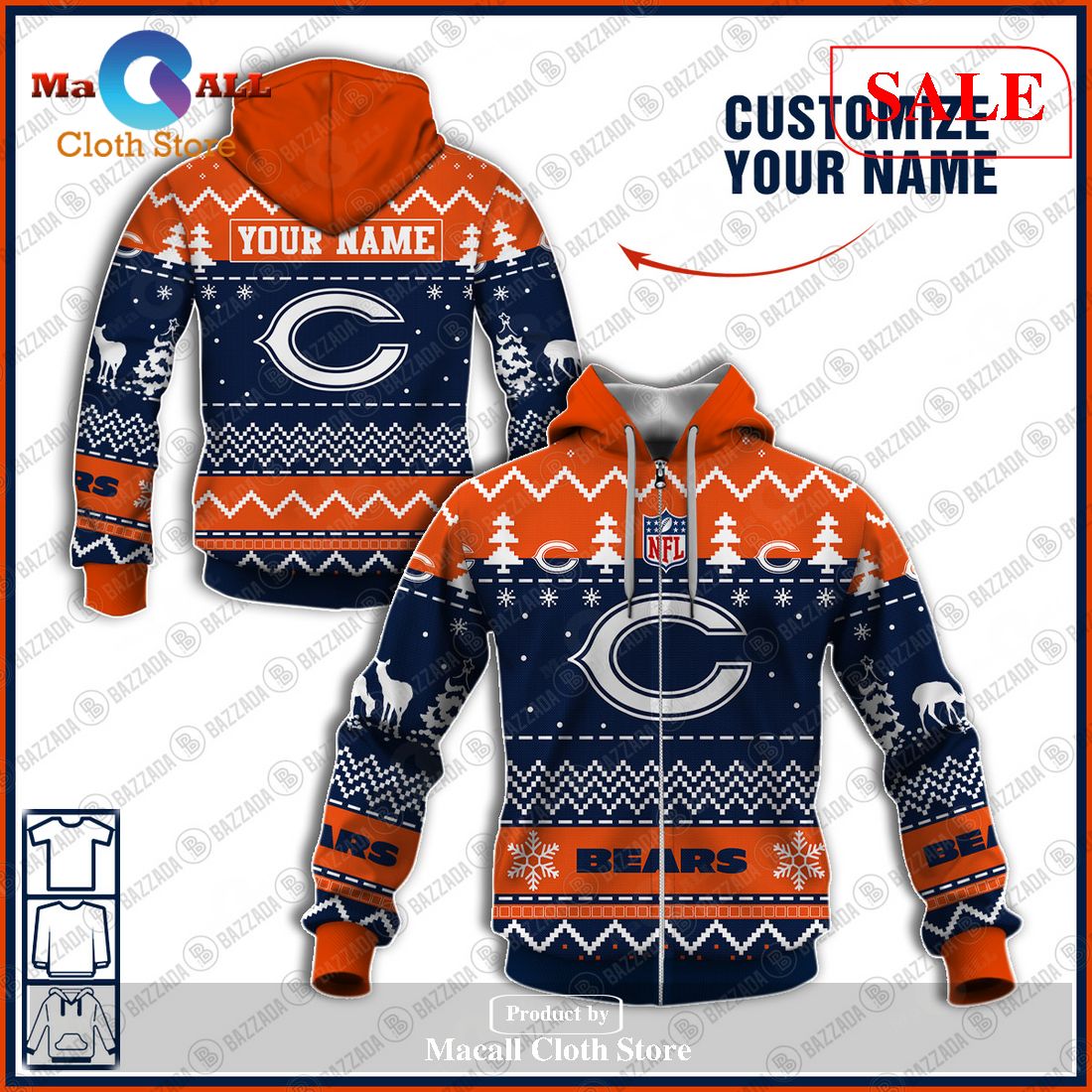 [SALE] NFL Personalized Name Xmas Chicago Bears Hoodie Sweatshirt 3D LIMITED EDITION