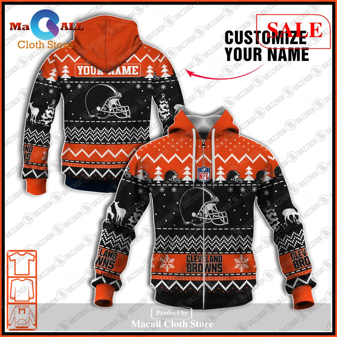 [SALE] NFL Personalized Name Xmas Cleveland Browns Hoodie Sweatshirt 3D LIMITED EDITION