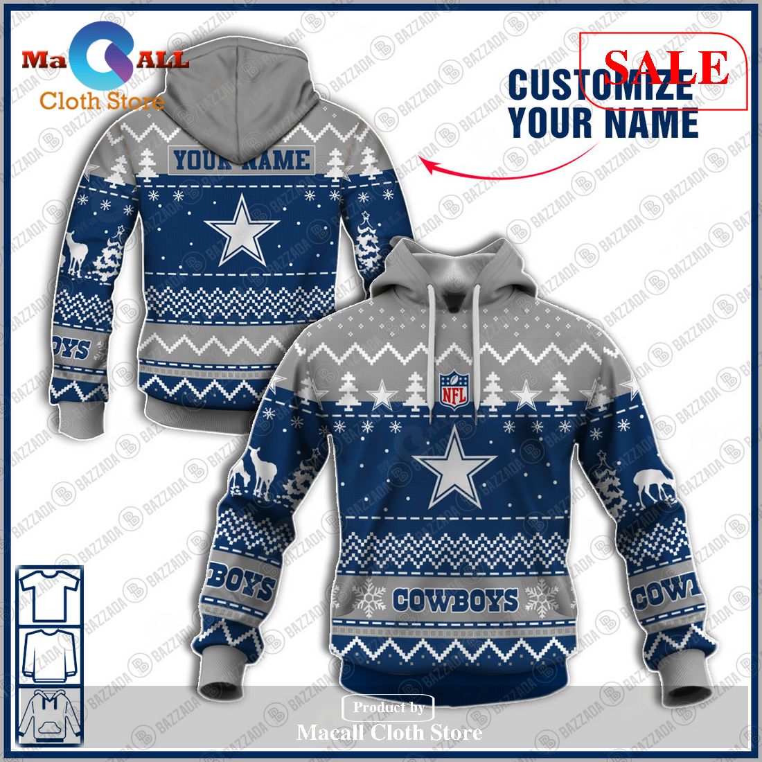 [SALE] NFL Personalized Name Xmas Dallas Cowboys Hoodie Sweatshirt 3D LIMITED EDITION