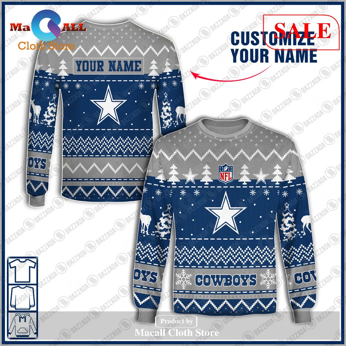 Dallas Cowboys NFL Christmas Personalized Hoodie Zipper Fleece Jacket -  Growkoc