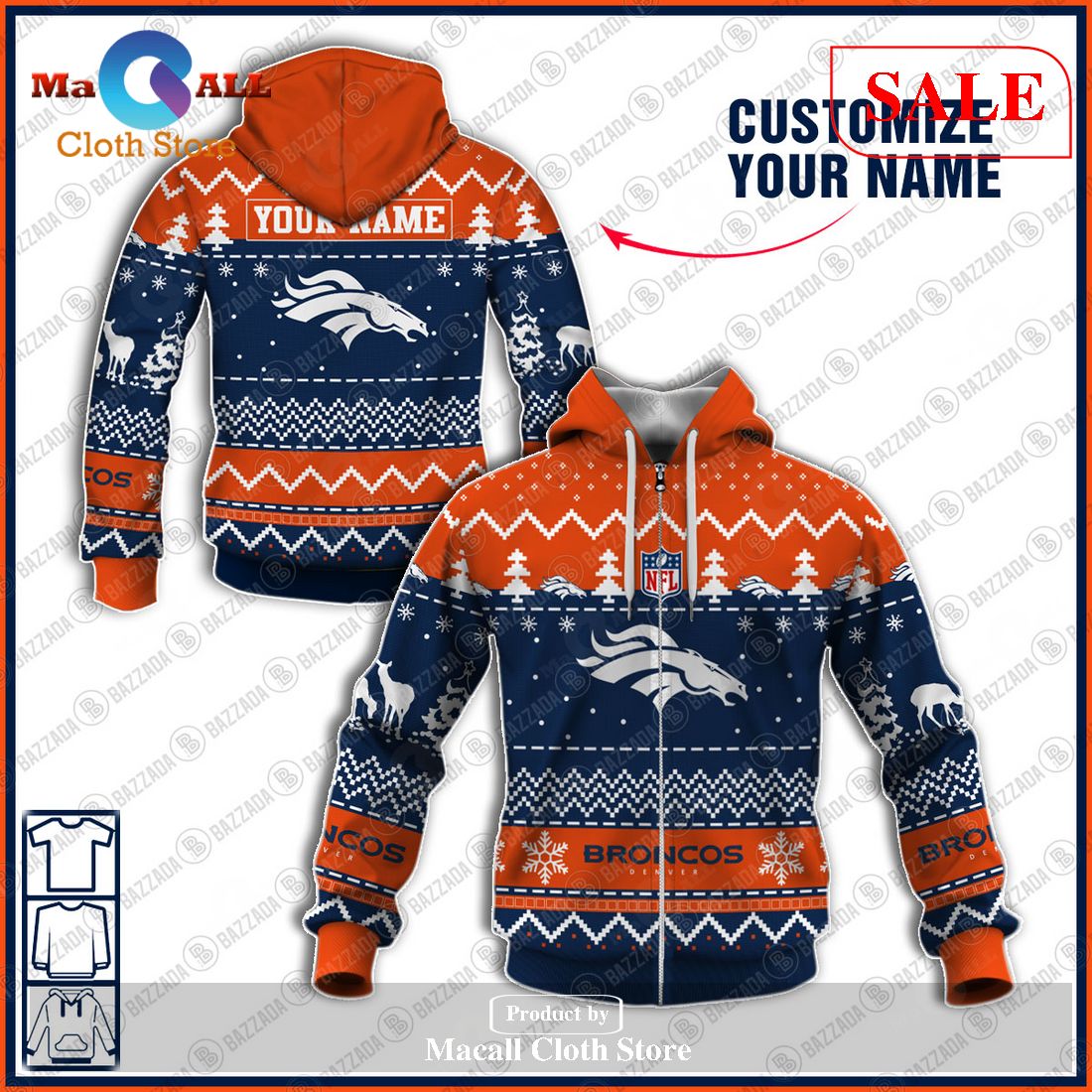 [SALE] NFL Personalized Name Xmas Denver Broncos Hoodie Sweatshirt 3D LIMITED EDITION