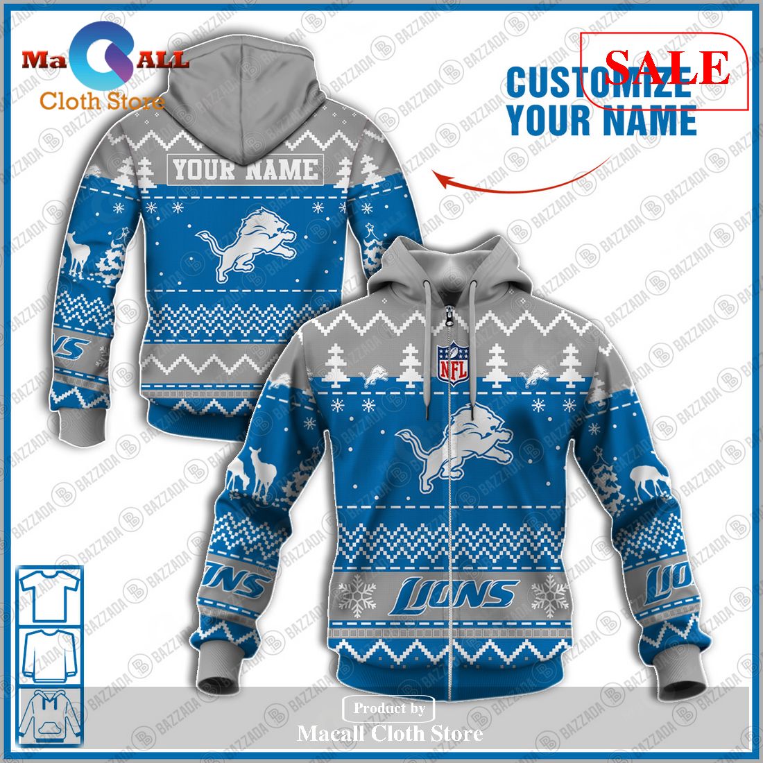 [SALE] NFL Personalized Name Xmas Detroit Lions Hoodie Sweatshirt 3D LIMITED EDITION