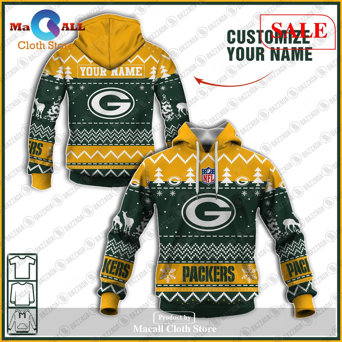 [SALE] NFL Personalized Name Xmas Green Bay Packers Hoodie Sweatshirt 3D LIMITED EDITION
