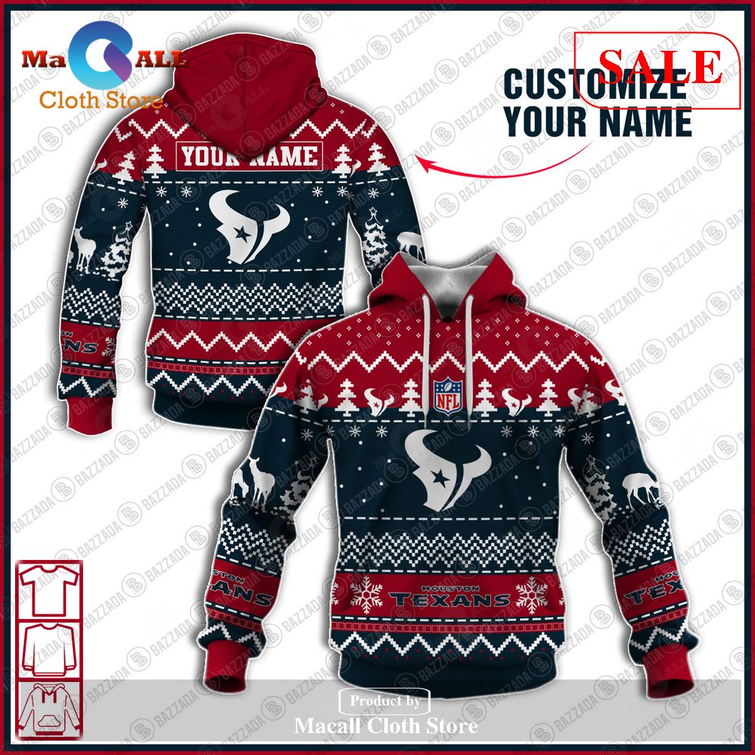 [SALE] NFL Personalized Name Xmas Houston Texans Hoodie Sweatshirt 3D LIMITED EDITION