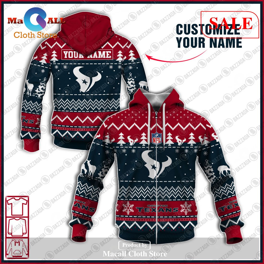 [SALE] NFL Personalized Name Xmas Houston Texans Hoodie Sweatshirt 3D LIMITED EDITION