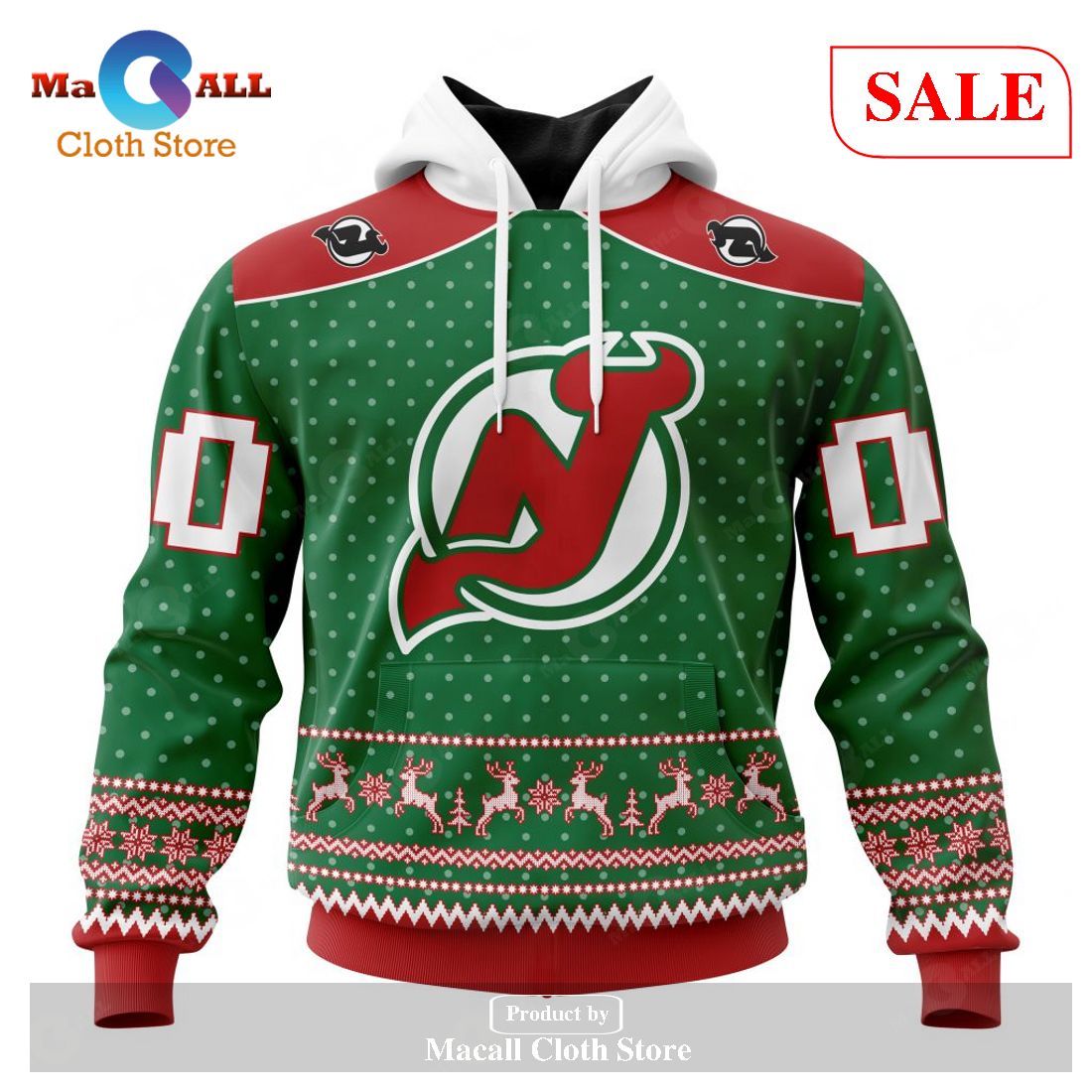 New Jersey Devils Hoodie 3D Christmas Reindeer Snowflake Custom