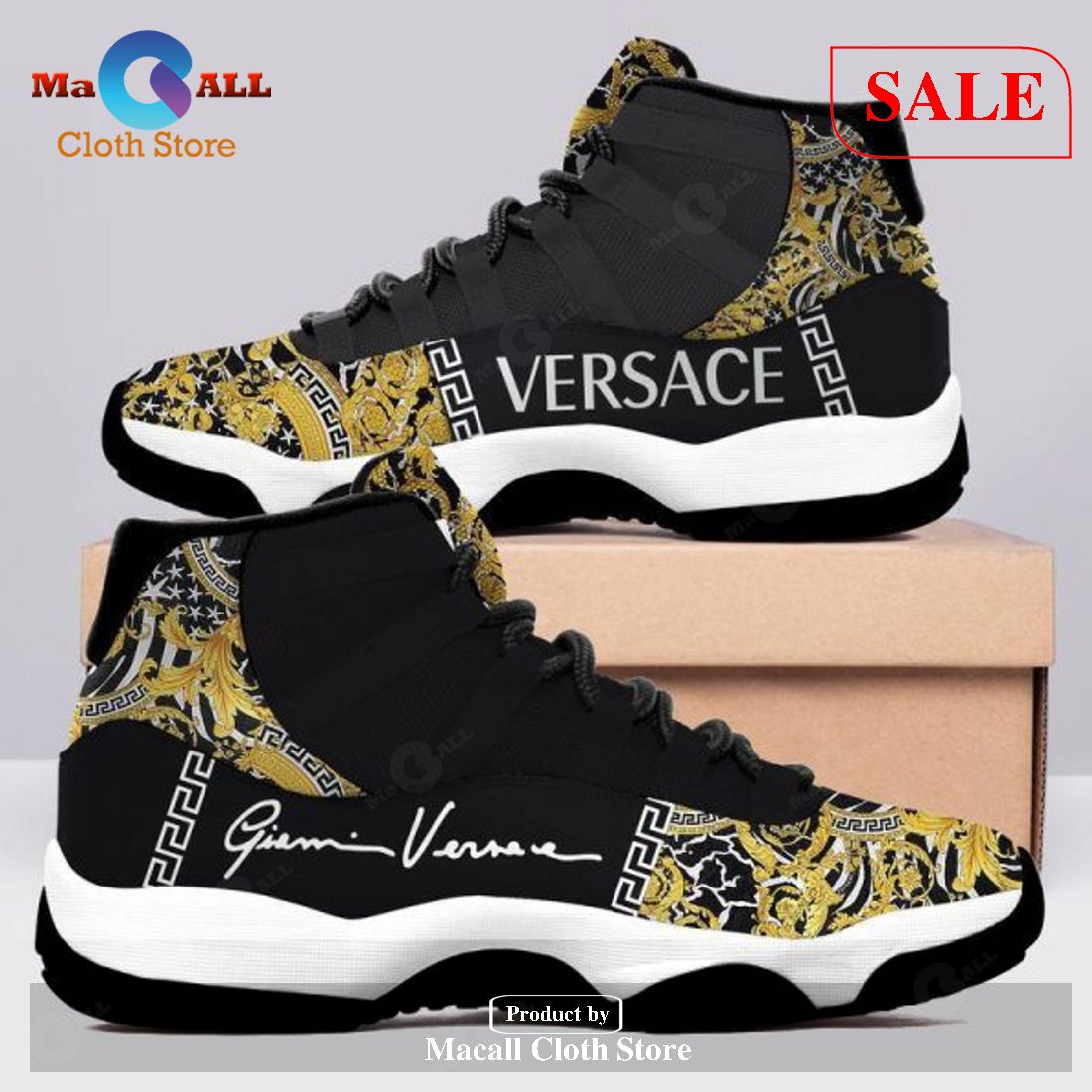 [SALE] Black Gianni Versace Air Jordan 11 Sneakers Shoes Hot 2023 Gifts For Men Women POD Design