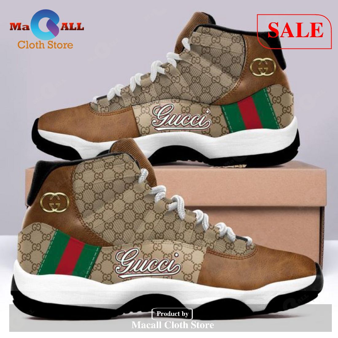 [SALE] Brown Gucci Air Jordan 11 Sneakers Shoes Hot 2023 Gifts For Men Women POD Design