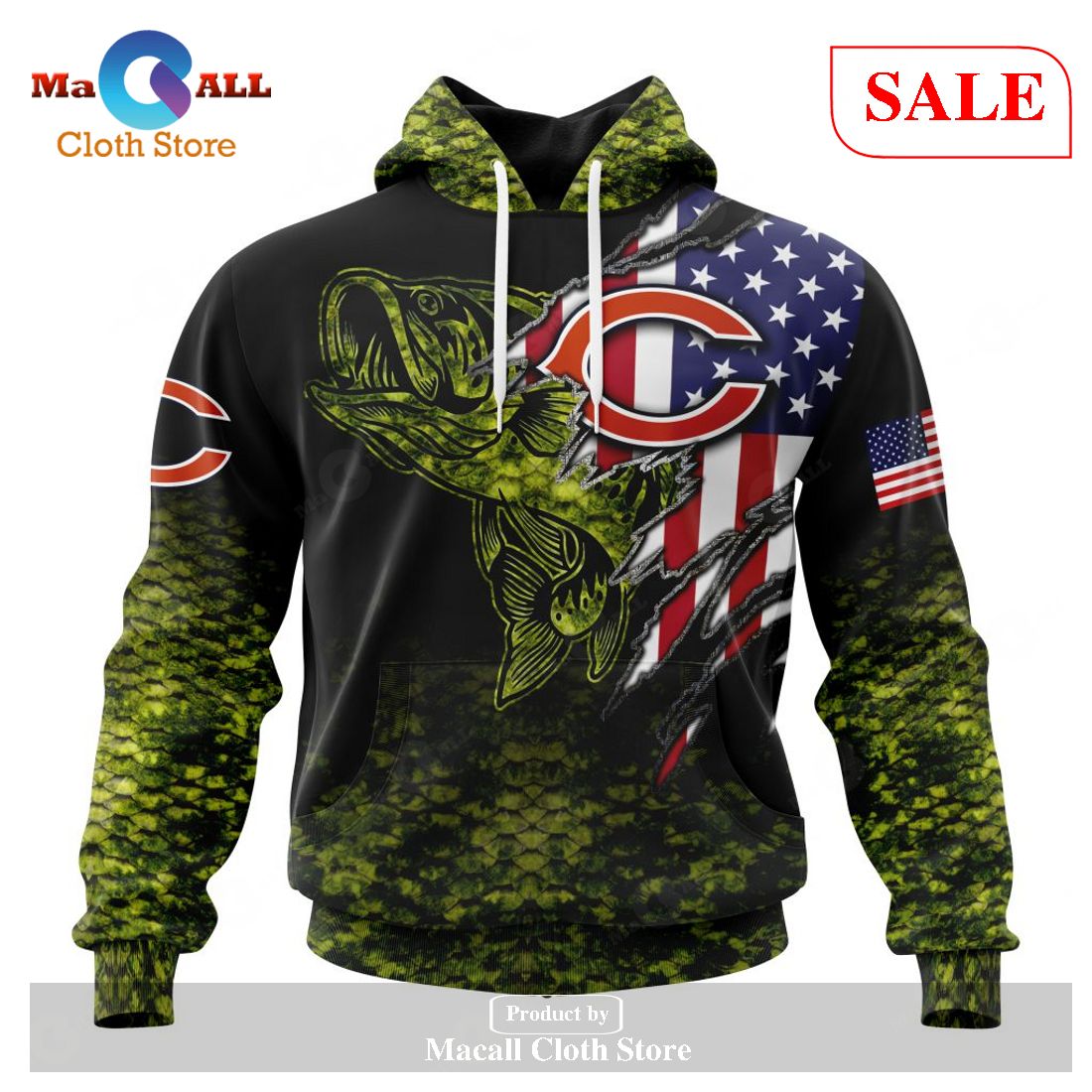 NFL Chicago Bears 3D Hoodie Fishing With United States, NFL Hoodie For Fans  - The Clothes You'll Ever Need