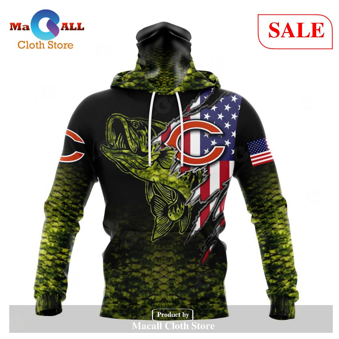 NFL Chicago Bears 3D Hoodie Fishing With United States, NFL Hoodie For Fans  - The Clothes You'll Ever Need