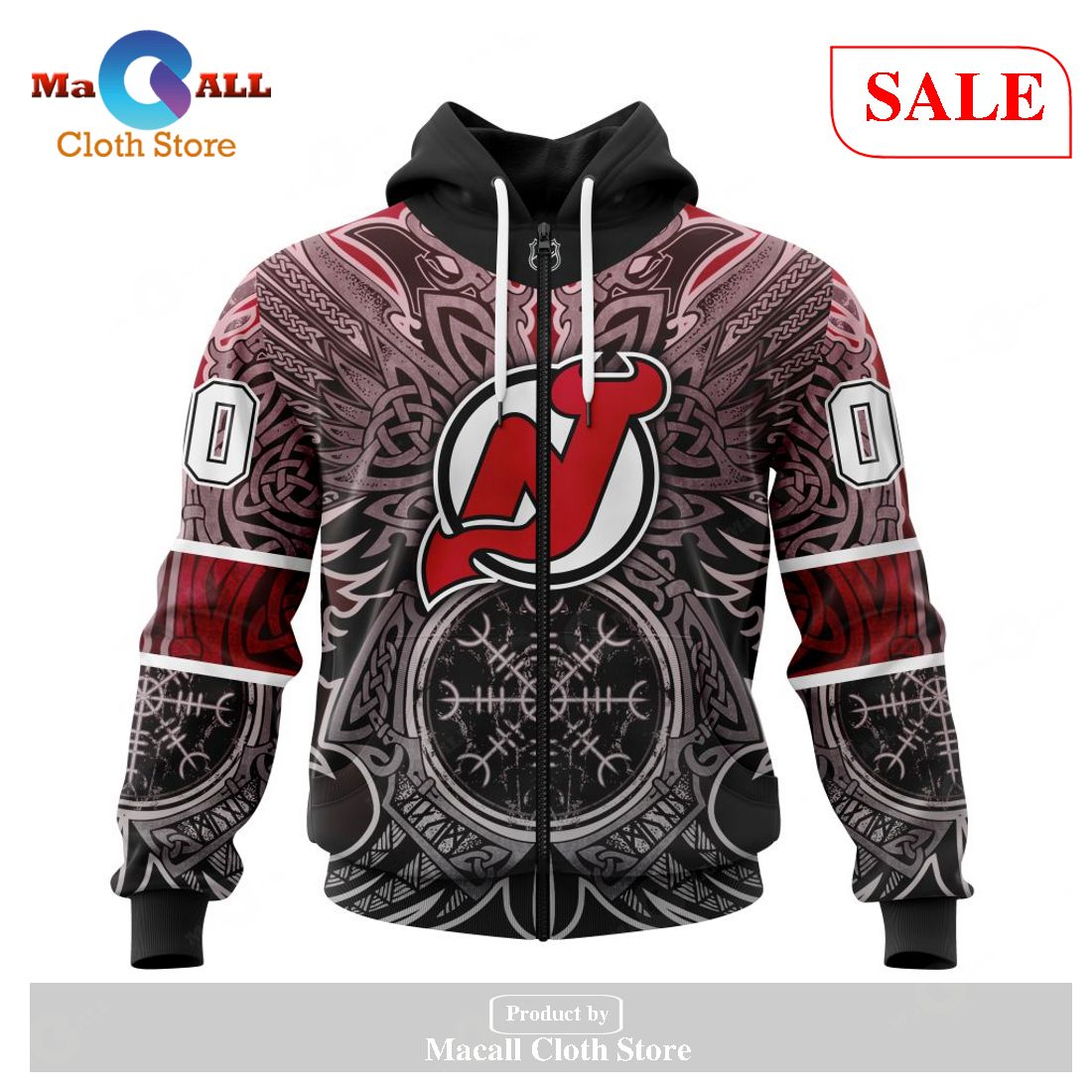 [SALE] Personalized NHL New Jersey Devils – Specialized Norse Viking Symbols Hoodie Sweatshirt 3D