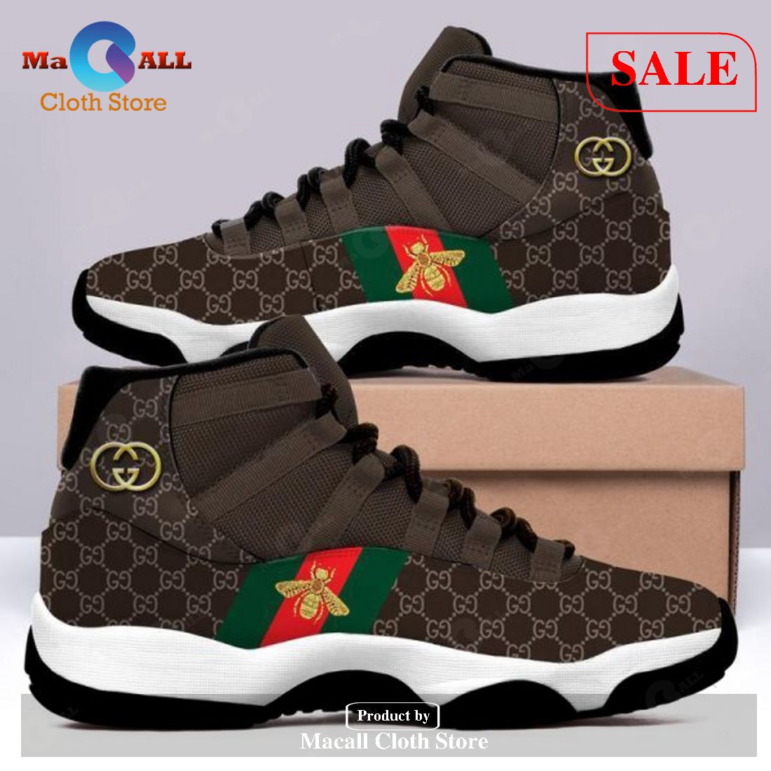 [SALE] Gucci Bee Brown Air Jordan 11 Sneakers Shoes Hot 2023 Gifts For Men Women POD Design