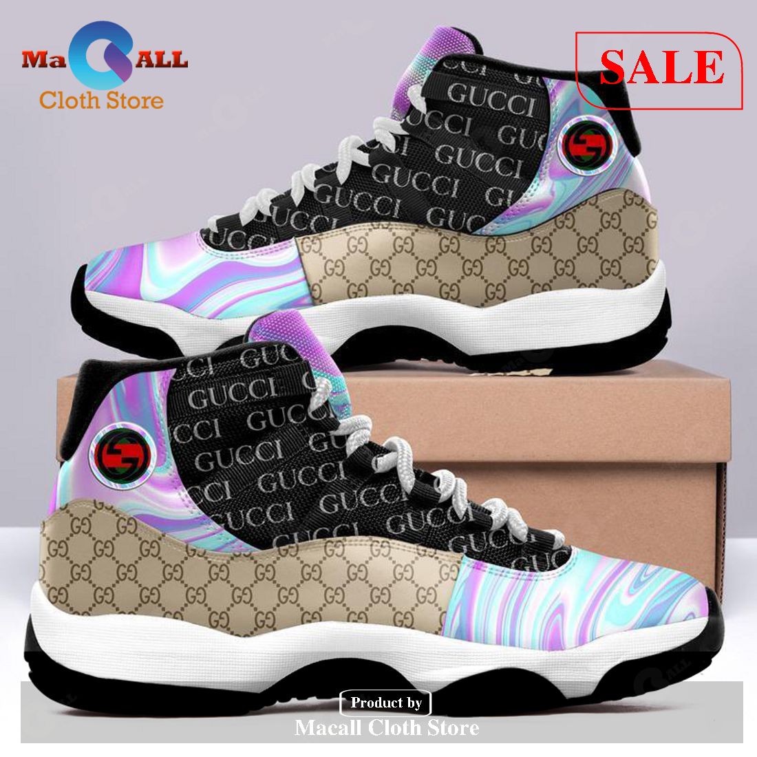 [SALE] Gucci Black Hologram Air Jordan 11 Sneakers Shoes Hot 2023 Gifts For Men Women POD Design