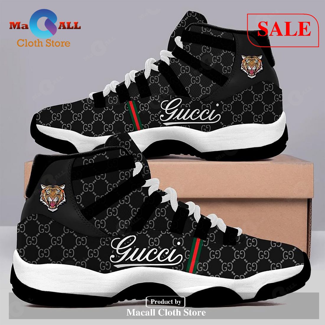 [SALE] Gucci Black Tiger Air Jordan 11 Sneakers Shoes Hot 2023 Gifts For Men Women POD Design