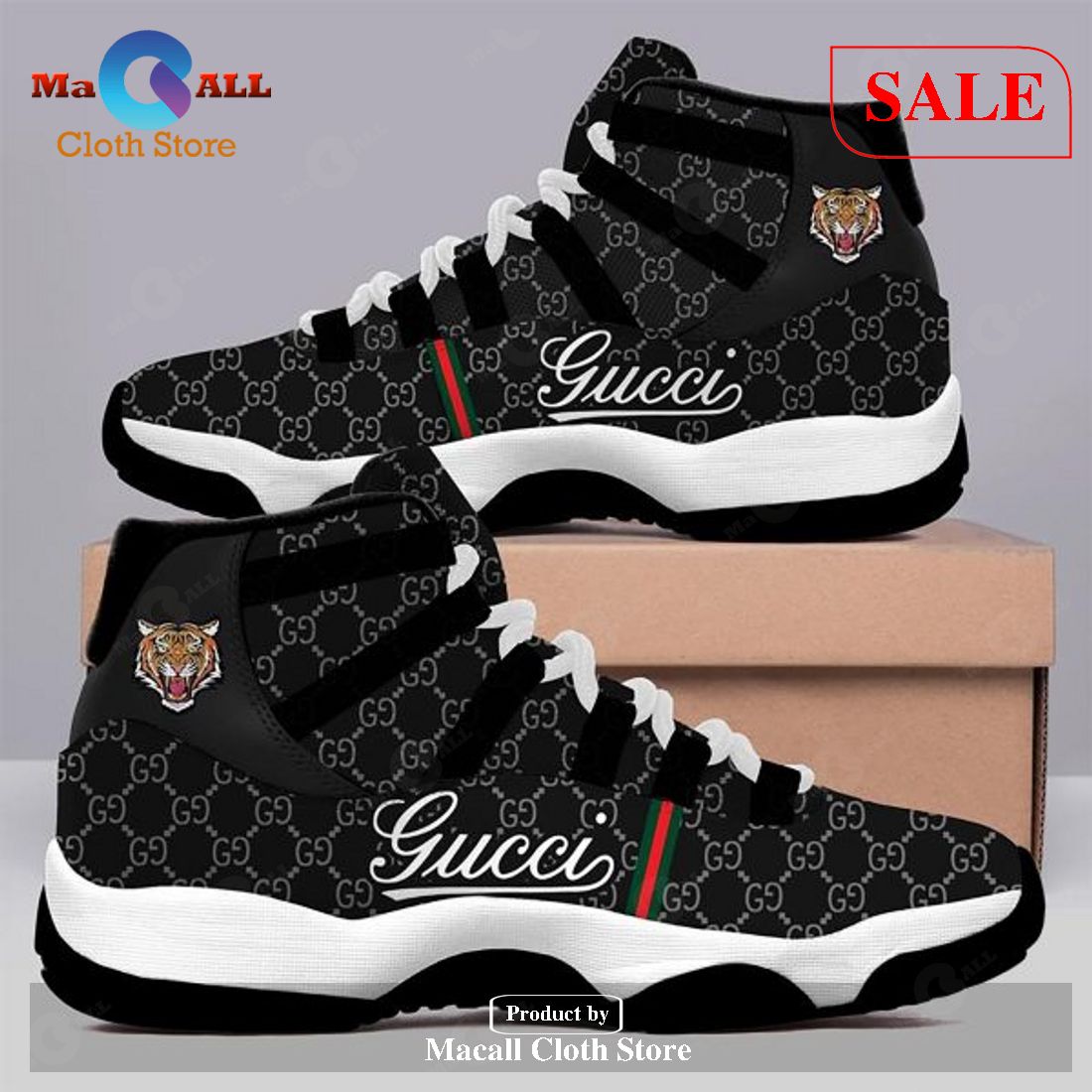[SALE] Gucci Black Tiger Air Jordan 11 Sneakers Shoes Hot 2023 Gifts For Men Women POD Design