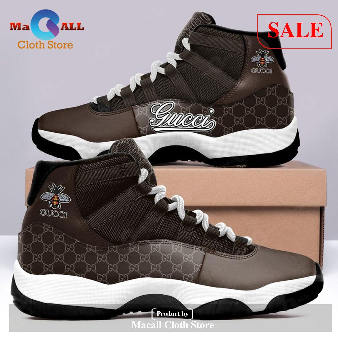 [SALE] Gucci Brown Bee Air Jordan 11 Sneakers Shoes Hot 2023 Gifts For Men Women POD Design