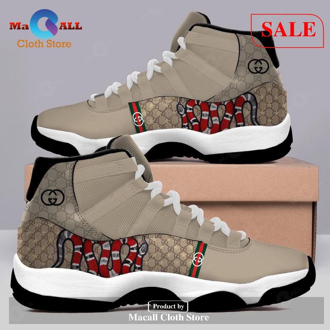 [SALE] Gucci Brown Snake Air Jordan 11 Sneakers Shoes Hot 2023 Gifts For Men Women POD Design