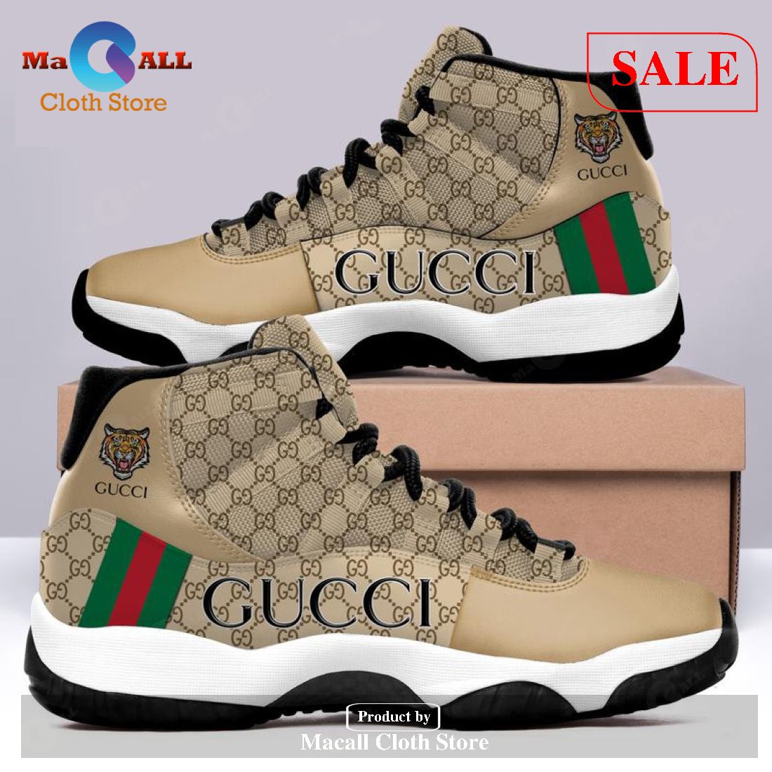 [SALE] Gucci Brown Tiger Air Jordan 11 Sneakers Shoes Hot 2023 Gifts For Men Women POD Design