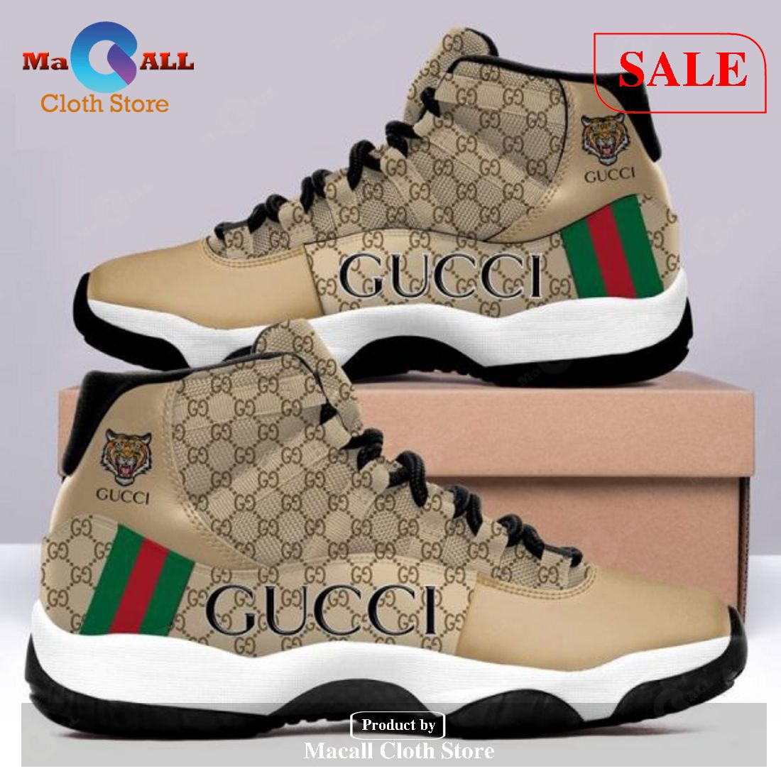 [SALE] Gucci Brown Tiger Air Jordan 11 Sneakers Shoes Hot 2023 Gifts For Men Women POD Design