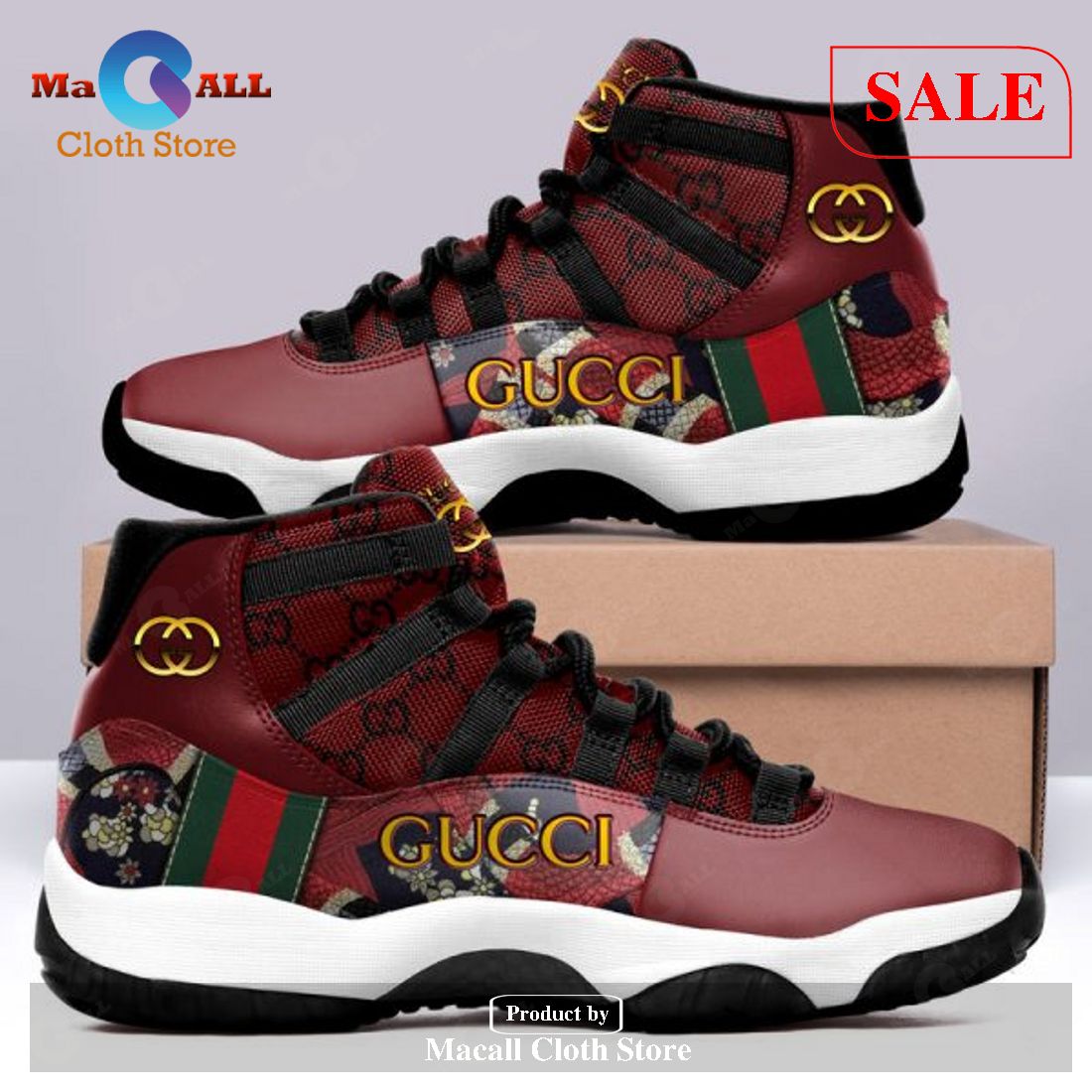 [SALE] Gucci Red Air Jordan 11 Sneakers Shoes Hot 2023 For Men Women POD Design