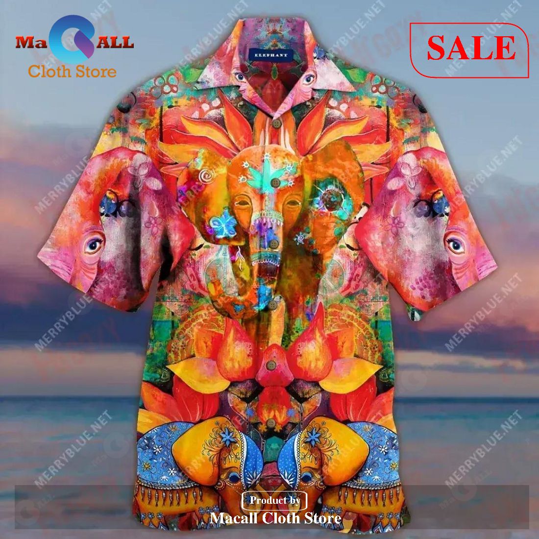 Amazing Elephant Ocean Short Sleeve Vintage Unisex Hawaiian Shirt