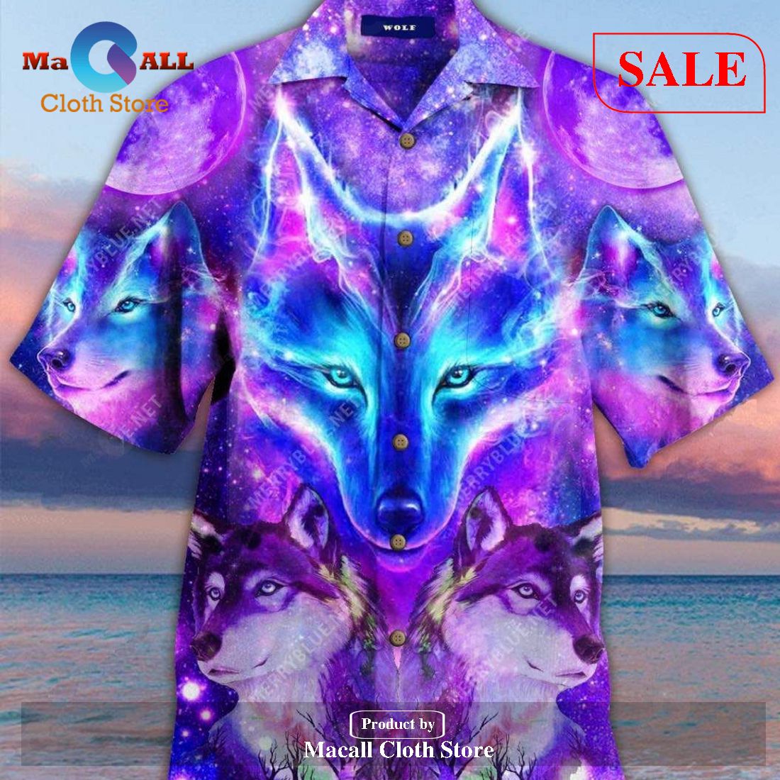 Amazing Galaxy Wolf Purple Bright Hawaiian Aloha Shirts