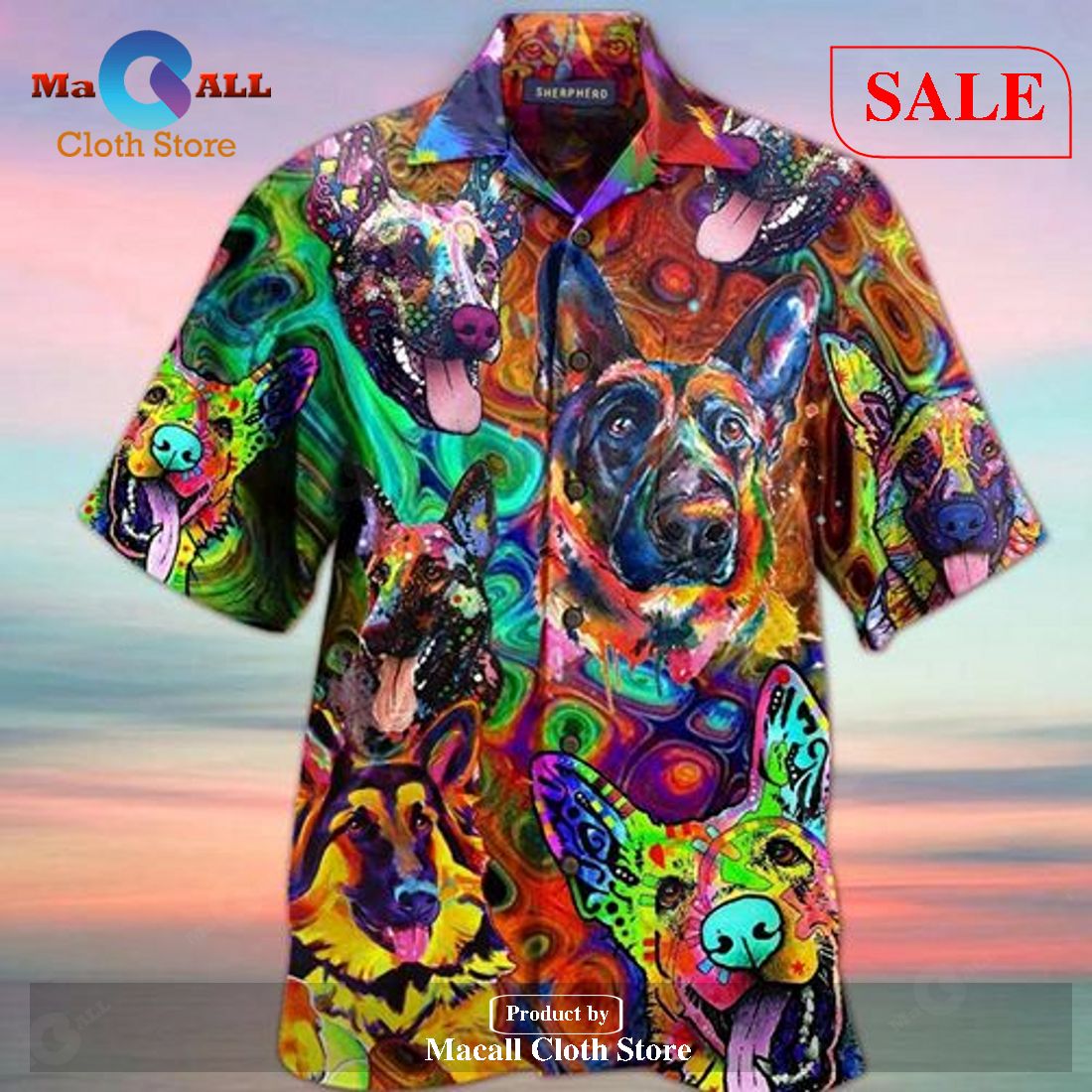 Amazing German Shepherd Colorfull Hippie For Men Women Hawaiian Shirt