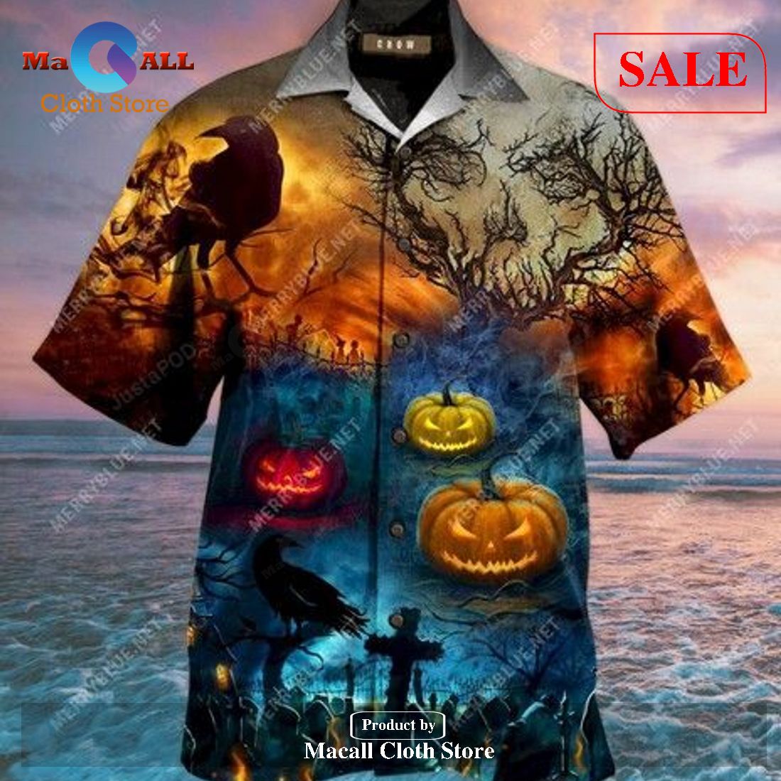 Amazing Glowing Pumpkin By Night Unisex Hawaiian Shirt