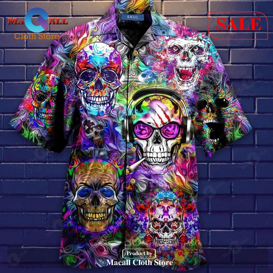 Awesome Colorful Skull Unisex Hawaiian Aloha Shirts