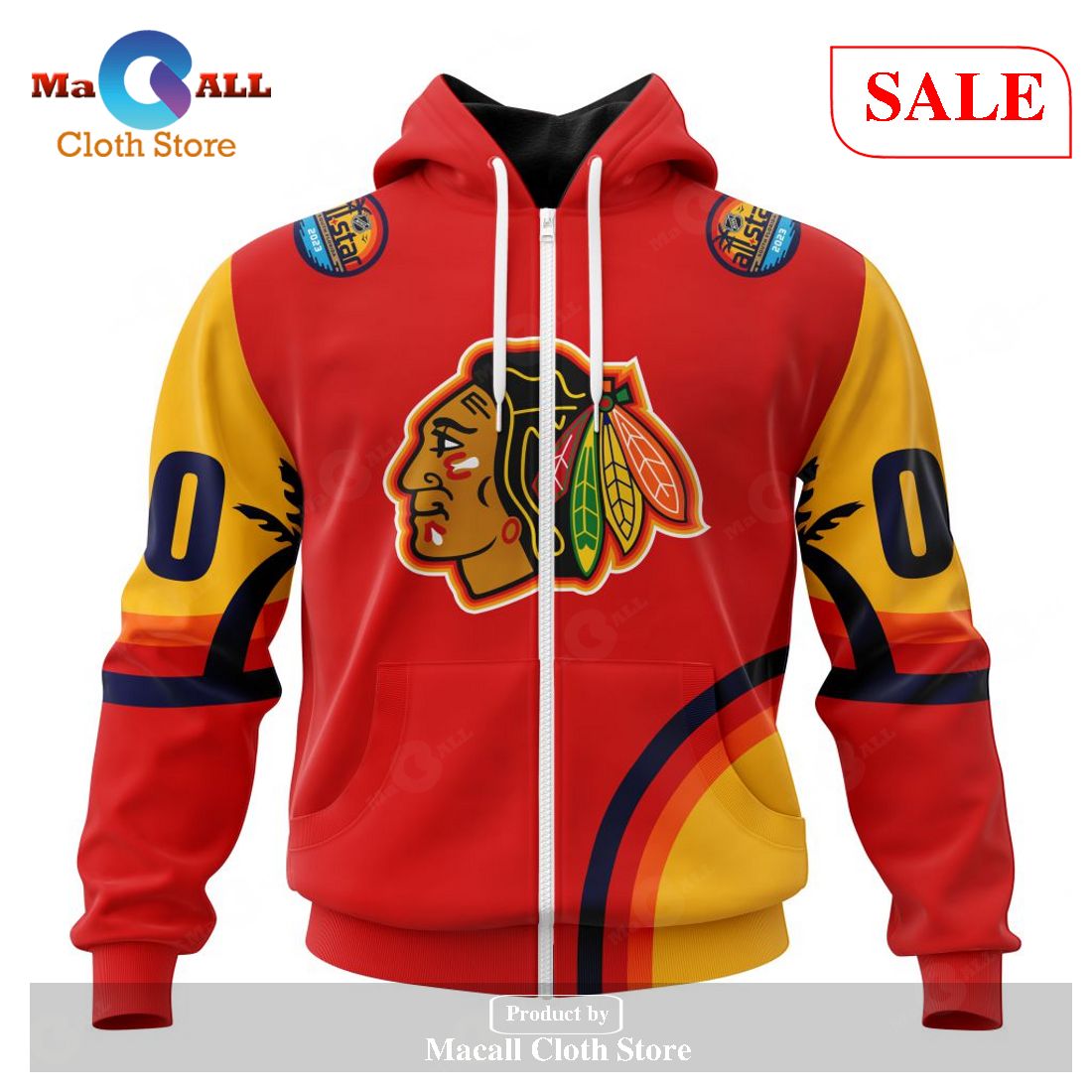 [SALE] Personalized NHL Chicago Blackhawks Special ALL-Star Game Design With Florida Sunset Hoodie Sweatshirt 3D
