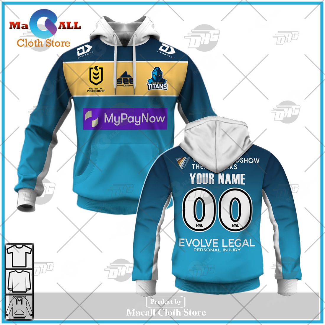 Personalize NRL Gold Coast Titans 2023 Home Jersey Hoodie Sweatshirt 3D