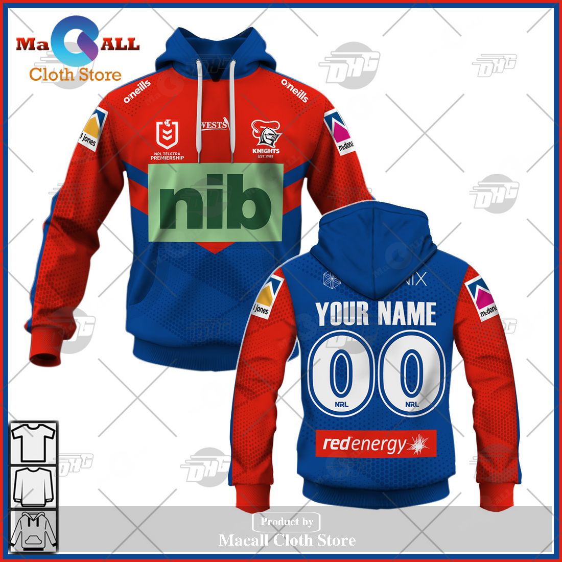 NRL Newcastle Knights Custom Name Number 2023 Home Jersey Zip Up Hoodie