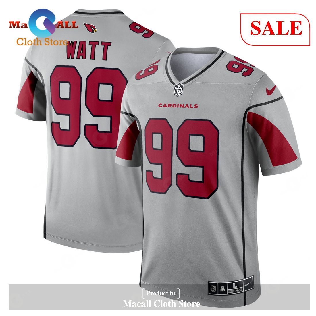 Nike J.J. Watt Arizona Cardinals Silver Inverted Legend Jersey