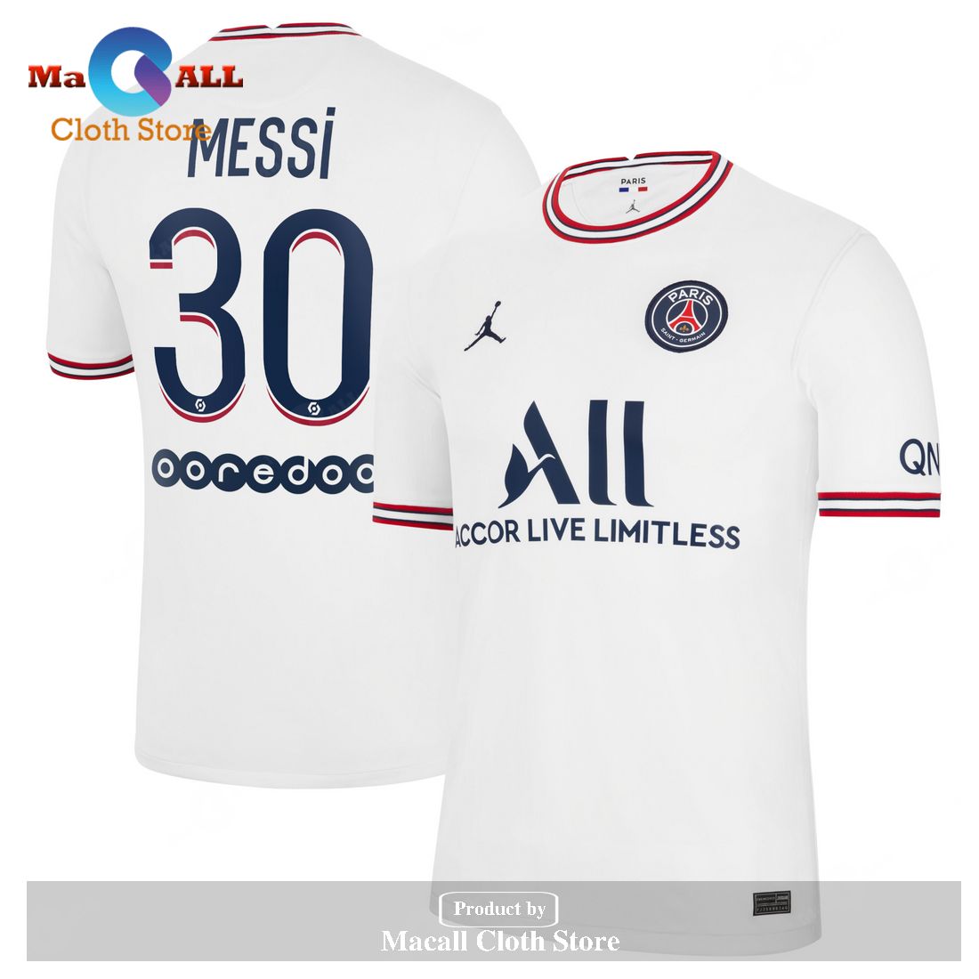 Lionel Messi Paris Saint-Germain Jordan 2021 22 Fourth Jersey – White – VV81