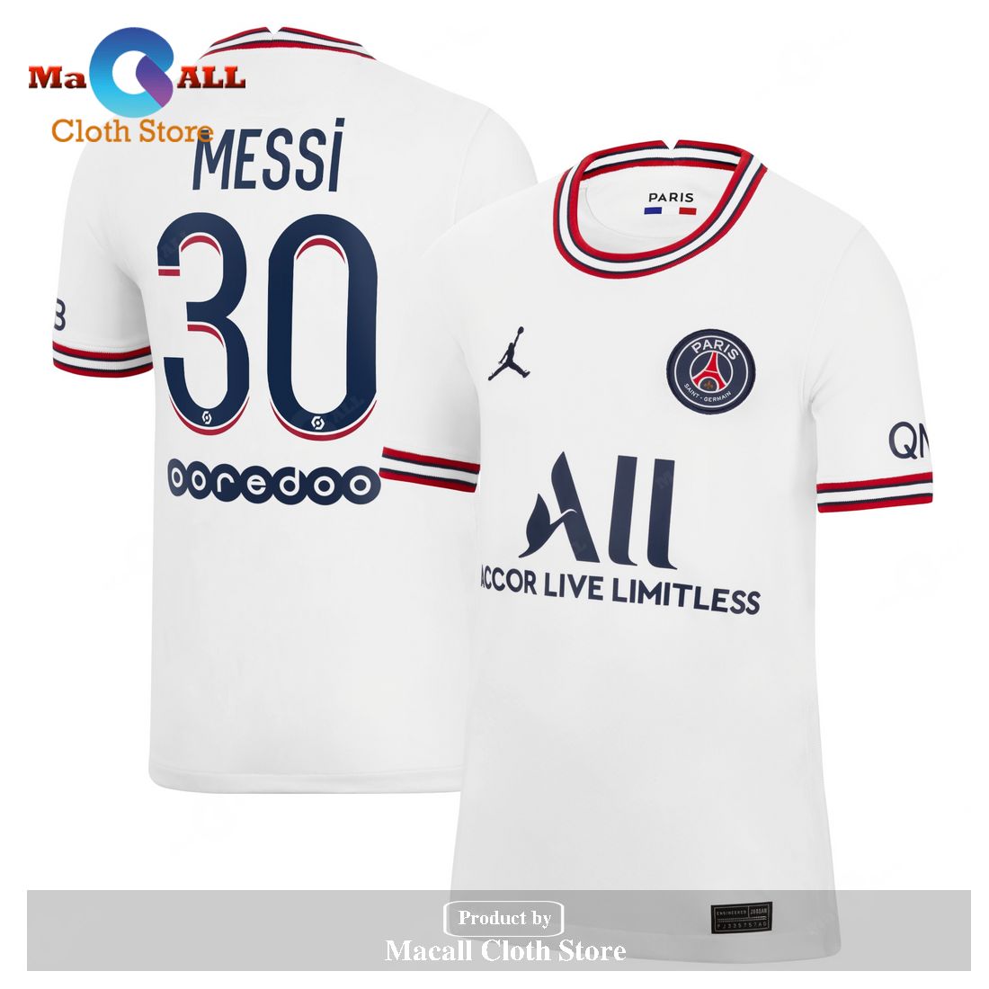 Lionel Messi Paris Saint-Germain Jordan Youth 2021 22 Fourth Jersey - White  - BN41 - Macall Cloth Store - Destination for fashionistas