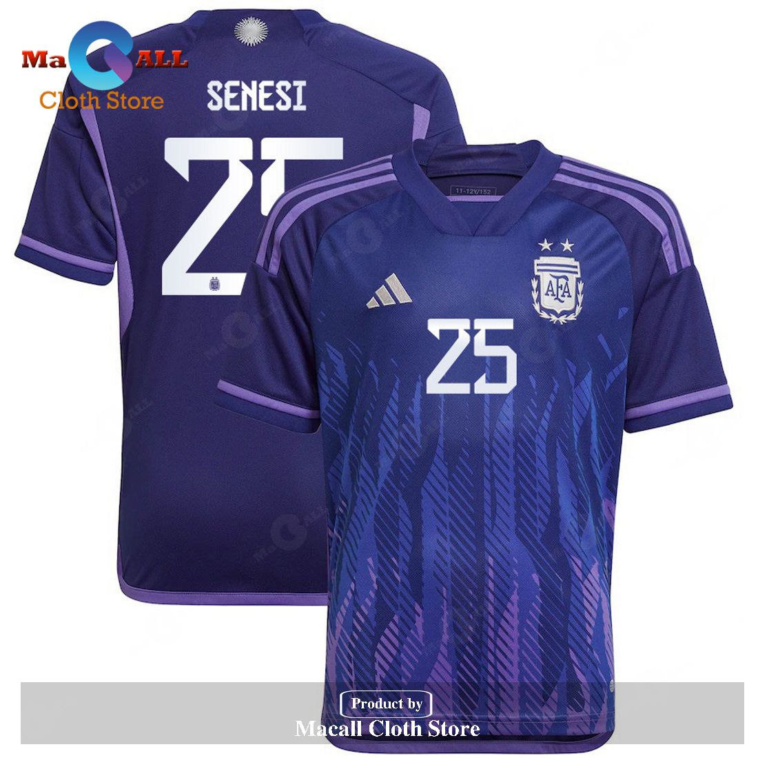 Argentina 2022 23 Qatar World Cup Marcos Senesi Away Dark Blue Light Purple Youth Jersey