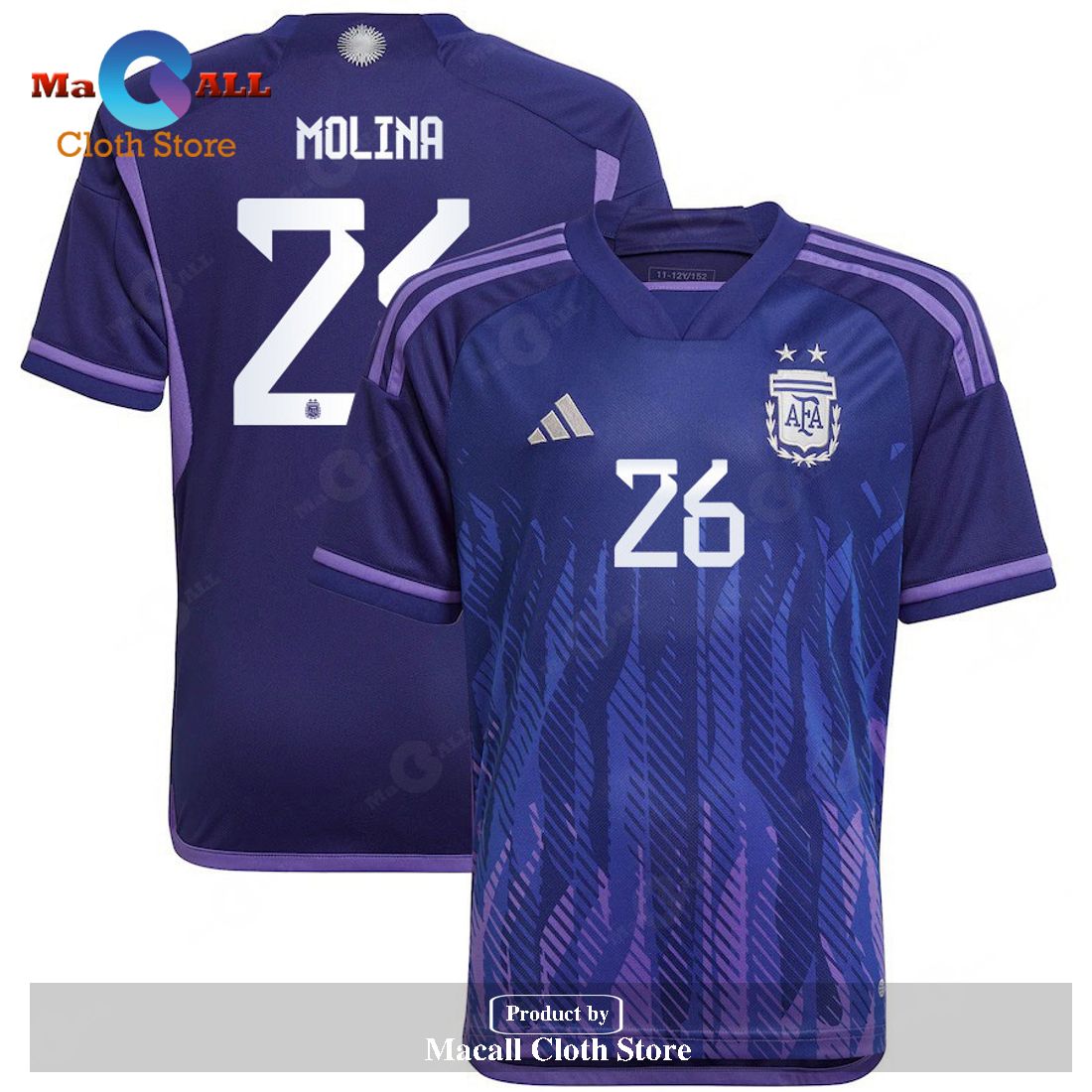 Argentina 2022 23 Qatar World Cup Nahuel Molina Away Dark Blue Light Purple Youth Jersey