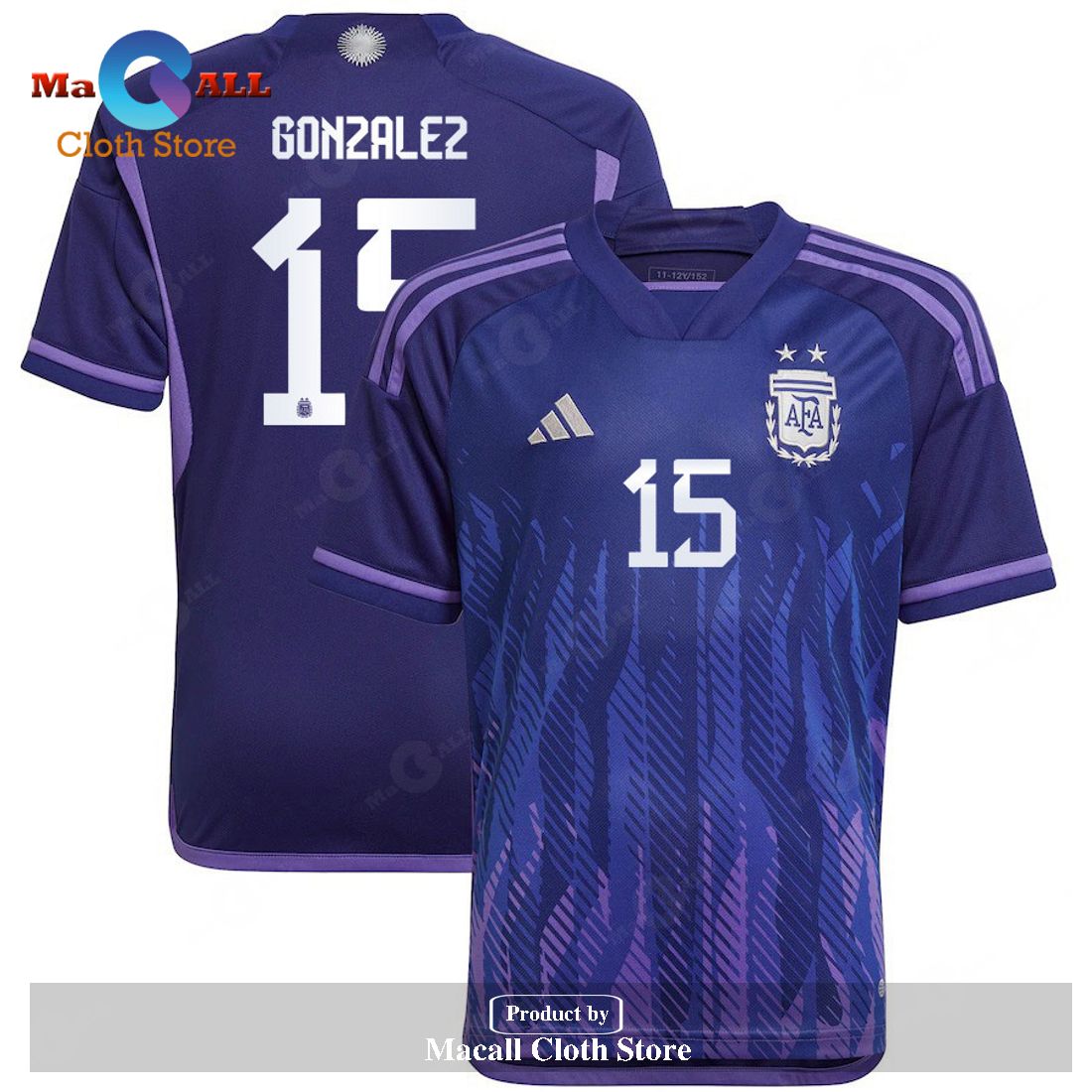 Argentina 2022 23 Qatar World Cup Nicolas Gonzalez Away Dark Blue Light Purple Youth Jersey