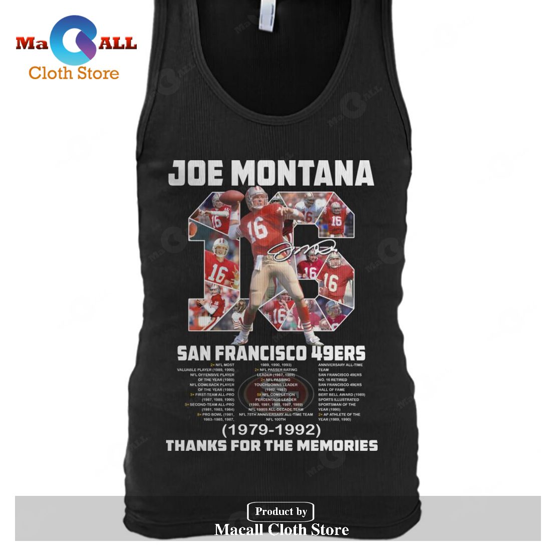 Joe Montana San Francisco 49ers 1979 1992 Thank For The Memories T Shirt