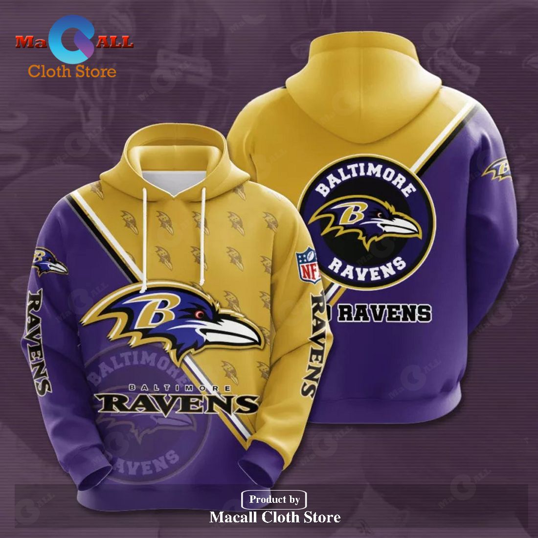 NFL BALTIMORE RAVENS 3D TEAM LOGO HOODIE SWEATSHIRT 3D NFL BALTIMORE RAVENS 3D TEAM LOGO HOODIE SWEATSHIRT 3D