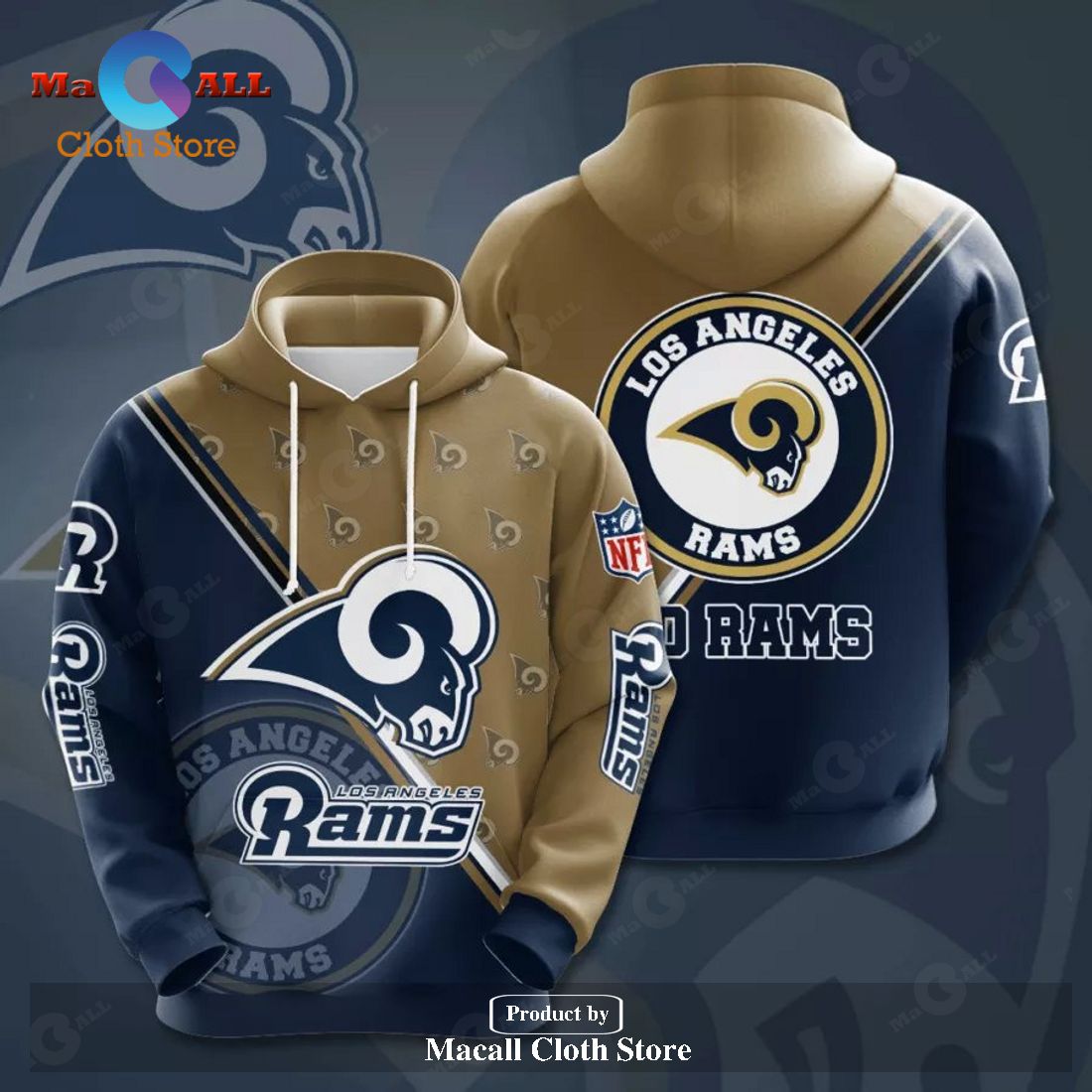 NFL LOS ANGELES RAMS 3D TEAM LOGO HOODIE SWEATSHIRT 3D - Macall Cloth 