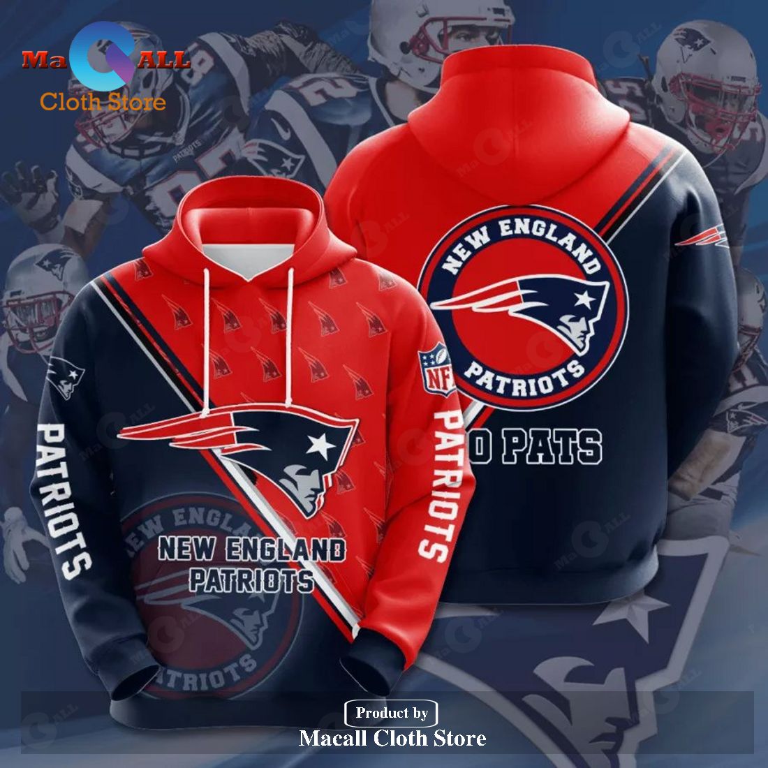 NFL NEW ENGLAND PATRIOTS 3D TEAM LOGO HOODIE SWEATSHIRT 3D