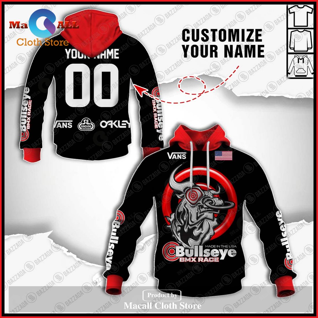 Personalized Name And Number Bullseye Black Old School Bike Jersey ...