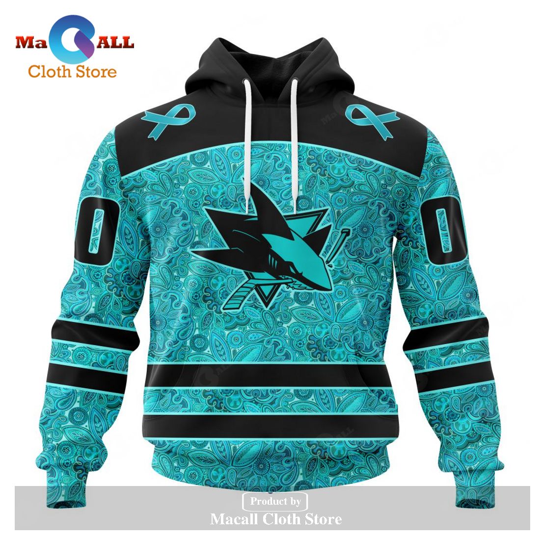Personalized NHL San Jose Sharks Special Design Fight Ovarian Cancer Hoodie Sweatshirt 3D