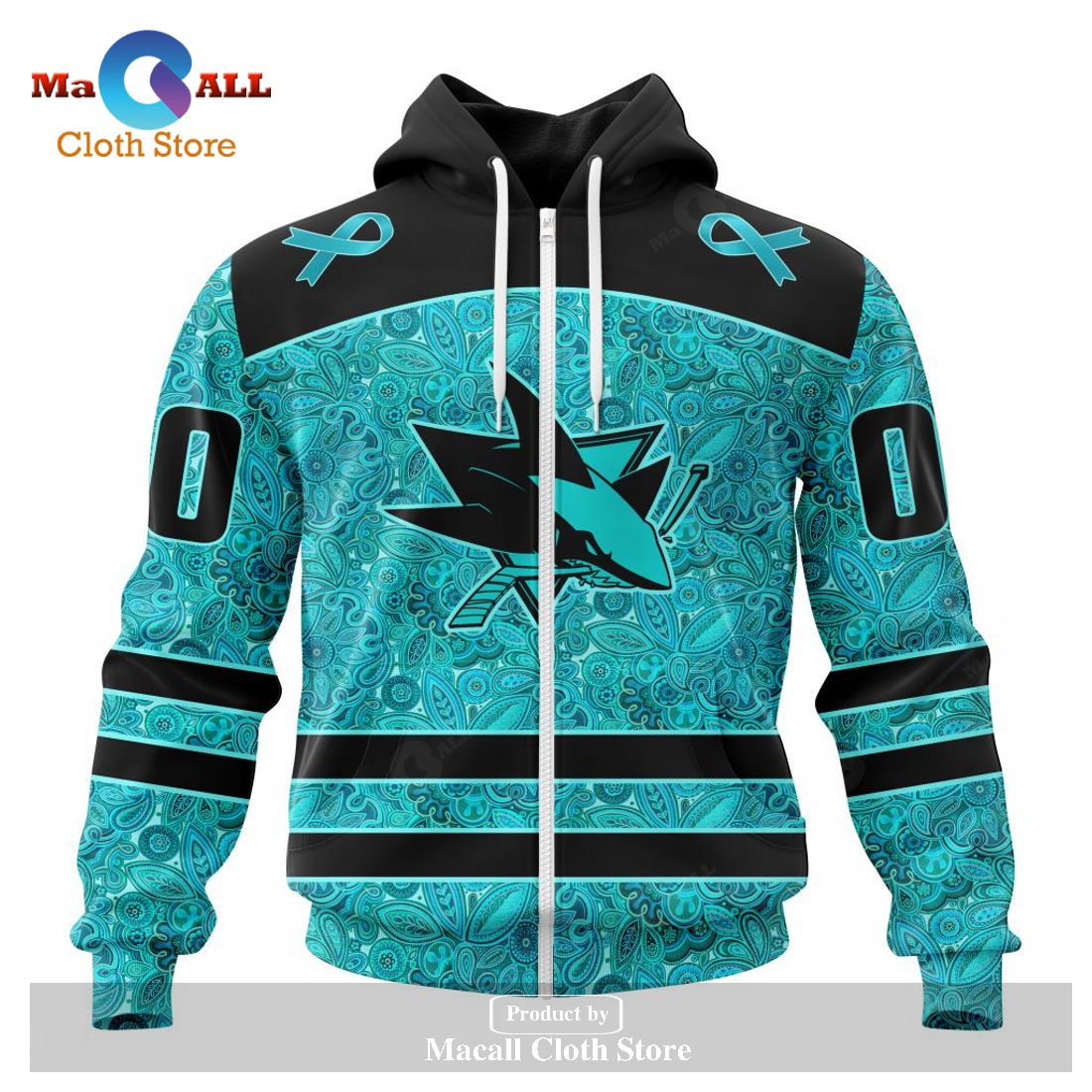 Personalized NHL San Jose Sharks Special Design Fight Ovarian Cancer Hoodie Sweatshirt 3D