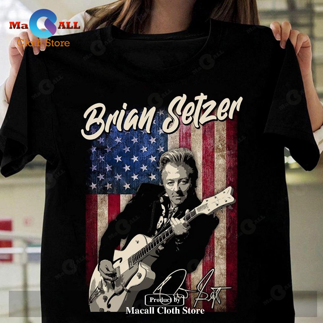 Brian Setzer American Flag Signature Classic-Unisex T-Shirt Hoodie Sweatshirt Brian Setzer American Flag Signature Classic-Unisex T-Shirt Hoodie Sweatshirt