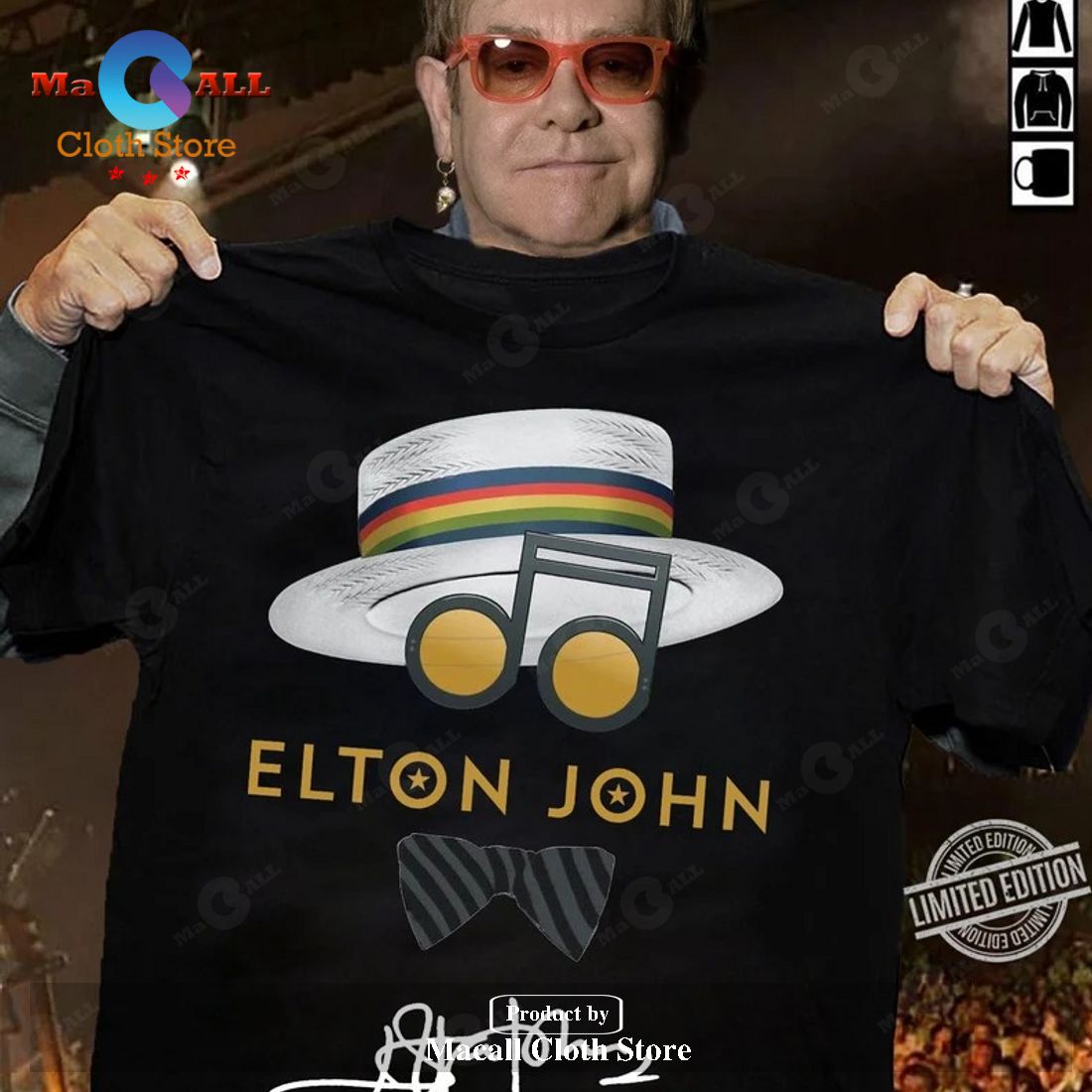 Elton John Black Classic-Unisex T-Shirt Hoodie Sweatshirt