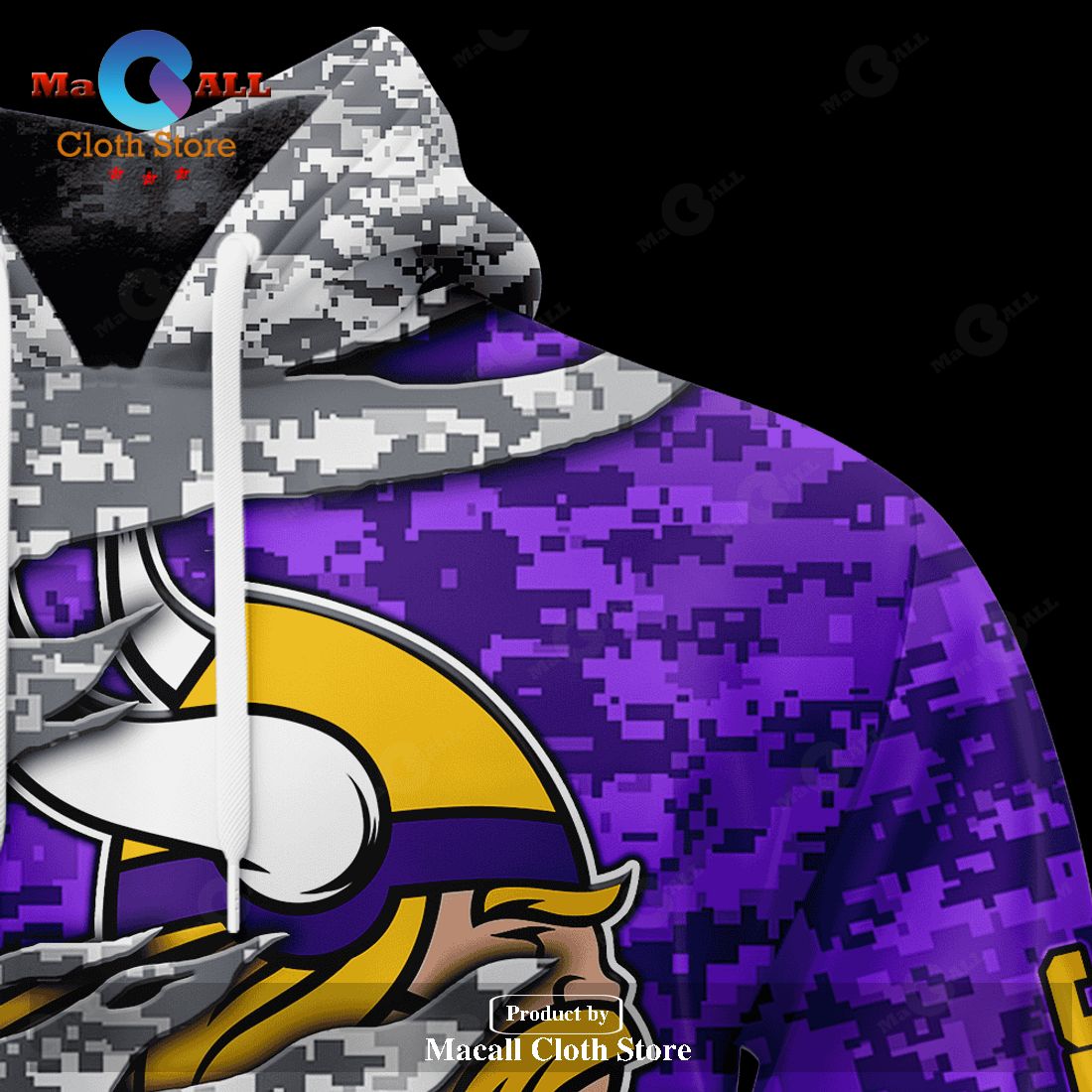 Minnesota Vikings Camouflage Veteran Lightweight Polyester 3D Printed Hoodie